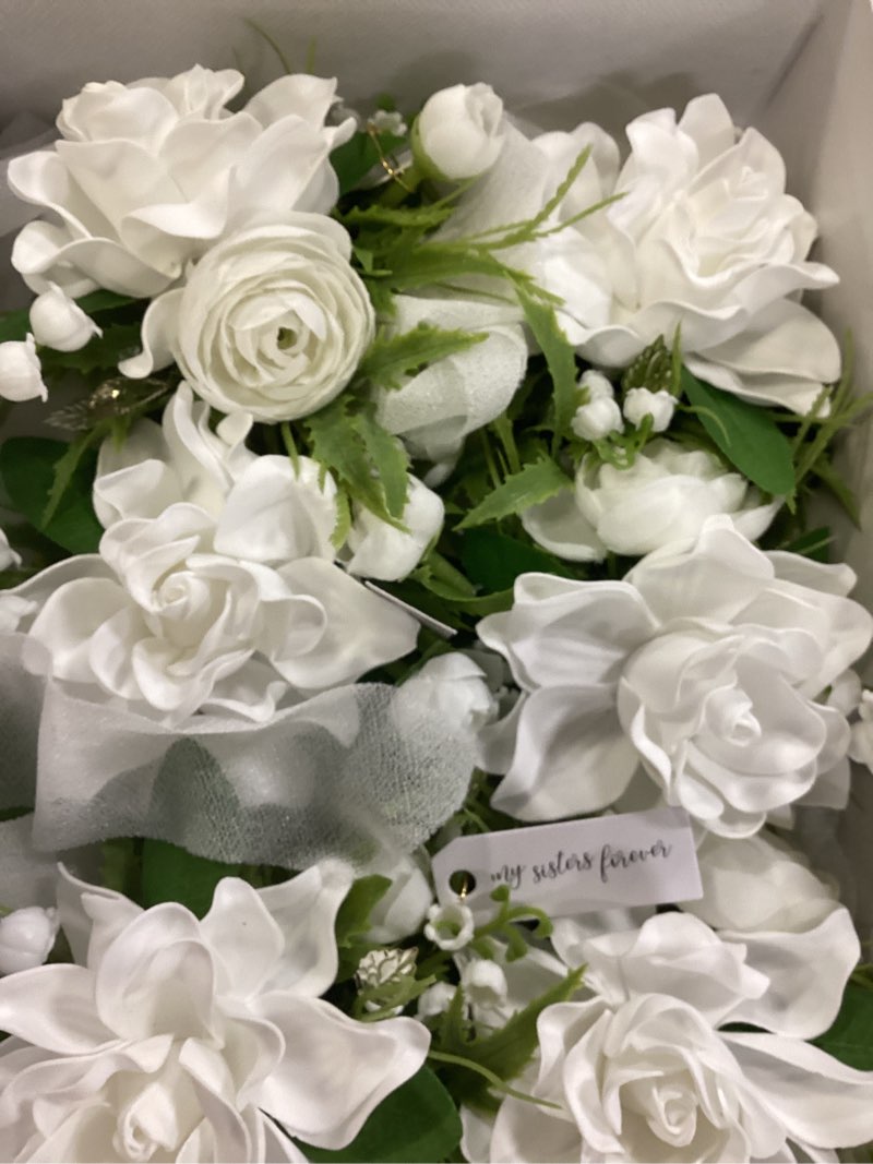 Condition photo showing New/Like New for ling's moment 6pcs wedding wrist corsage artificial flowers, girl/mother homecoming prom corsages wristlet décor, etc. white lily valley wht-white & lily valley