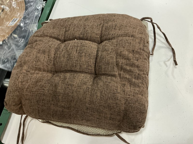 Condition photo showing As Is for baibu set of 2 dining chair cushions, dual-layer patent design memory foam kitchen chair cushions, non-slip seat pads with ties,  2 pack, dark brown dark brown 2 count