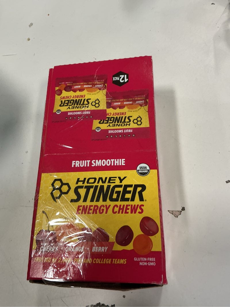 Condition photo showing New/Like New for Honey Stinger Organic Fruit Smoothie Energy Chew, Gluten Free & Caffeine Free, for Exercise, Running and Performance, Sports Nutrition for Home & Gym, Pre and Mid Workout, 12 Pack, 21.6 Ounce Fruit Smoothie 1.8 Ounce (Pack of 12)