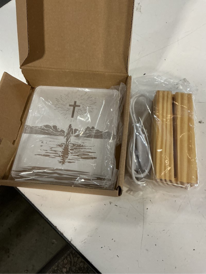 Condition photo showing Good Condition for christian mom gift – led night light with jesus and cross design – mother's day for christian mom – usb powered lamp – wooden base – inspirational christian home decor and encouragement gift jesus light