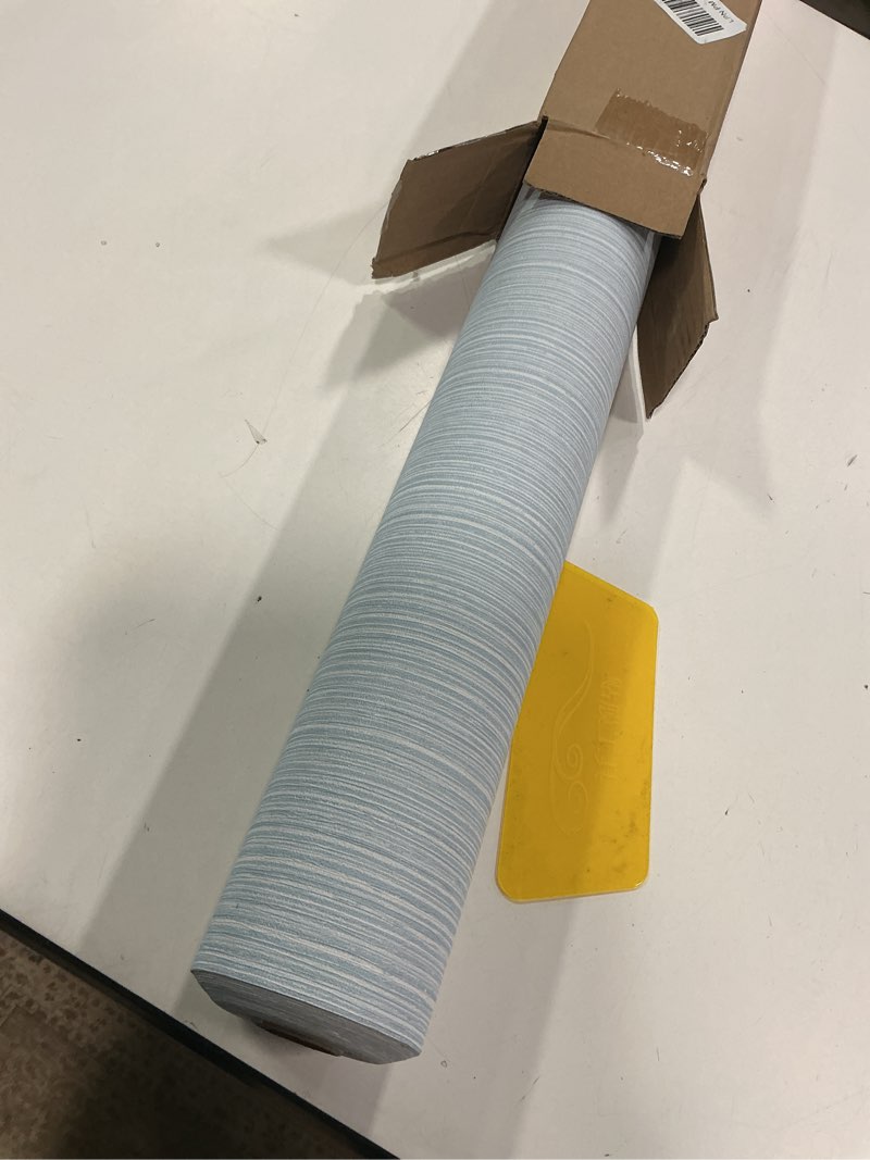 Condition photo showing New/Like New for Haimin Grasscloth Wallpaper Textured 24in X 393in Fabric Contact Paper Light Blue Wall Paper Textured Linen Peel and Stick Self-Adhesive Thick Vinyl Embossed Film Wallpaper