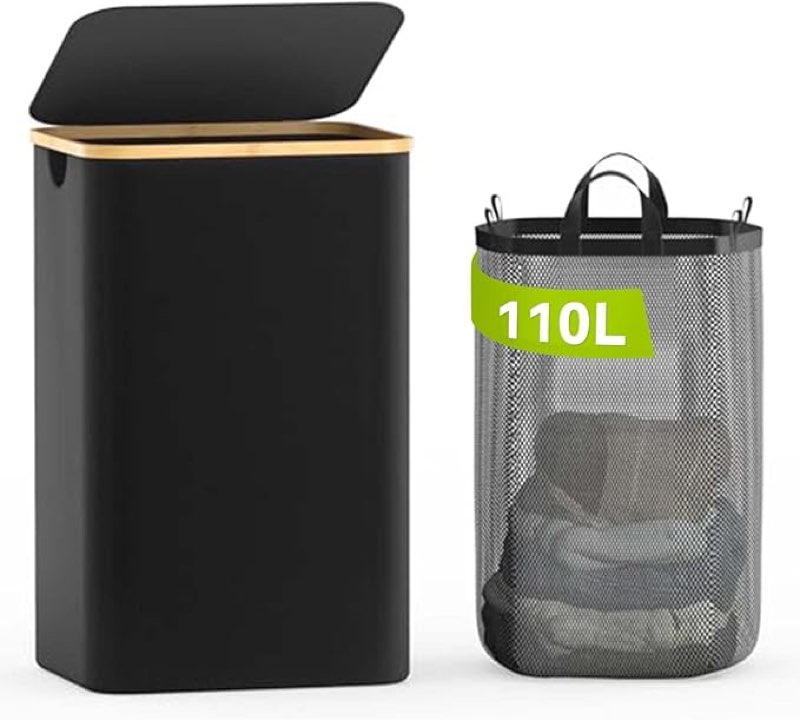 laundry hamper with lid, 110l laundry basket for clothes hamper, collapsible hamper for laundry basket organizer for bedroom laundry room dorm