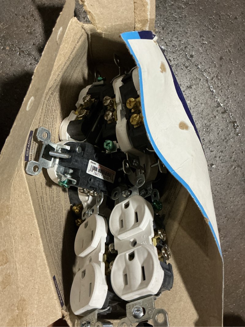 Condition photo showing As Is for leviton 15 amps 125 v duplex white outlet 5-15r 10 pk