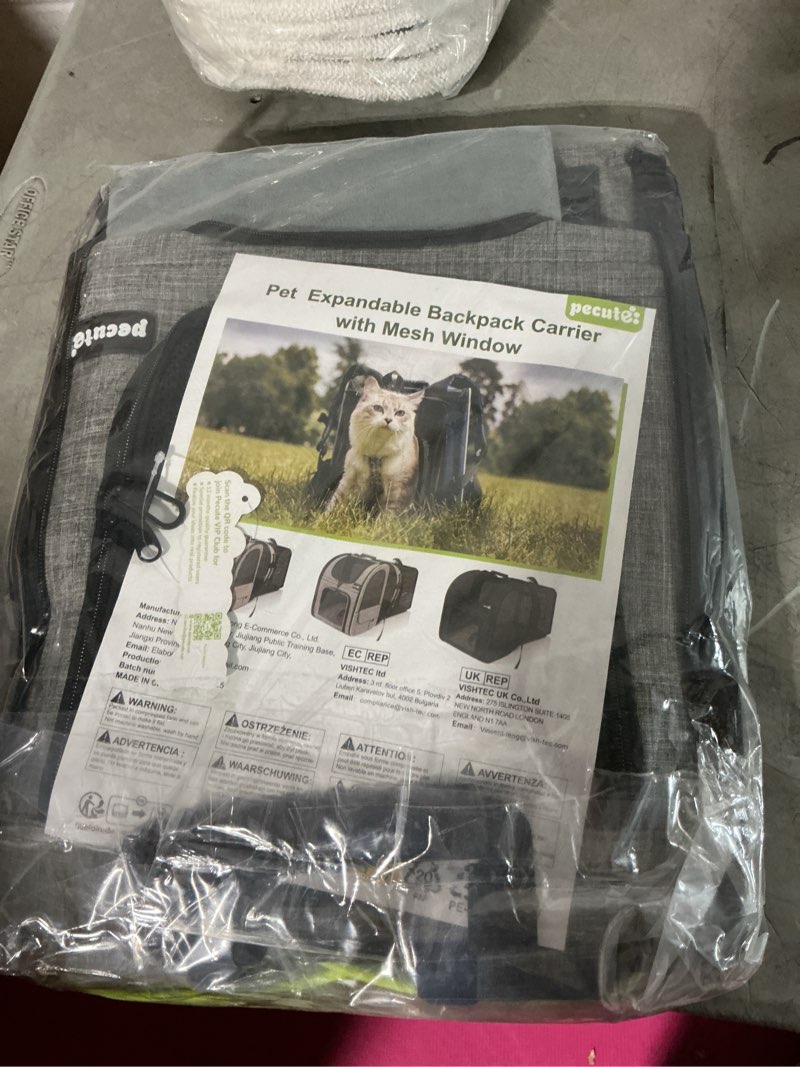 Condition photo showing Good Condition for pecute cat backpack carrier expandable , foldable pet backpack for cats & small dogs up to 11lbs, with 4-side breathable mesh, multi-entry & lockable zippers for travel, hiking, camping - hands free, grey l-mesh window