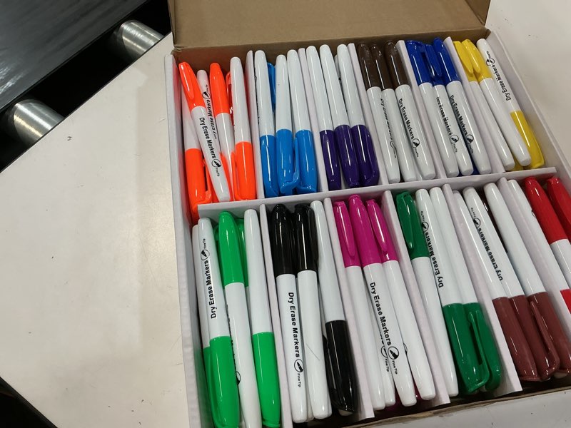 Condition photo showing New/Like New for 108 count bulk dry erase markers, fine tip whiteboard markers, 12 vibrant colors, back to school & classroom supplies for teachers, kids bulk set for home use multicolor