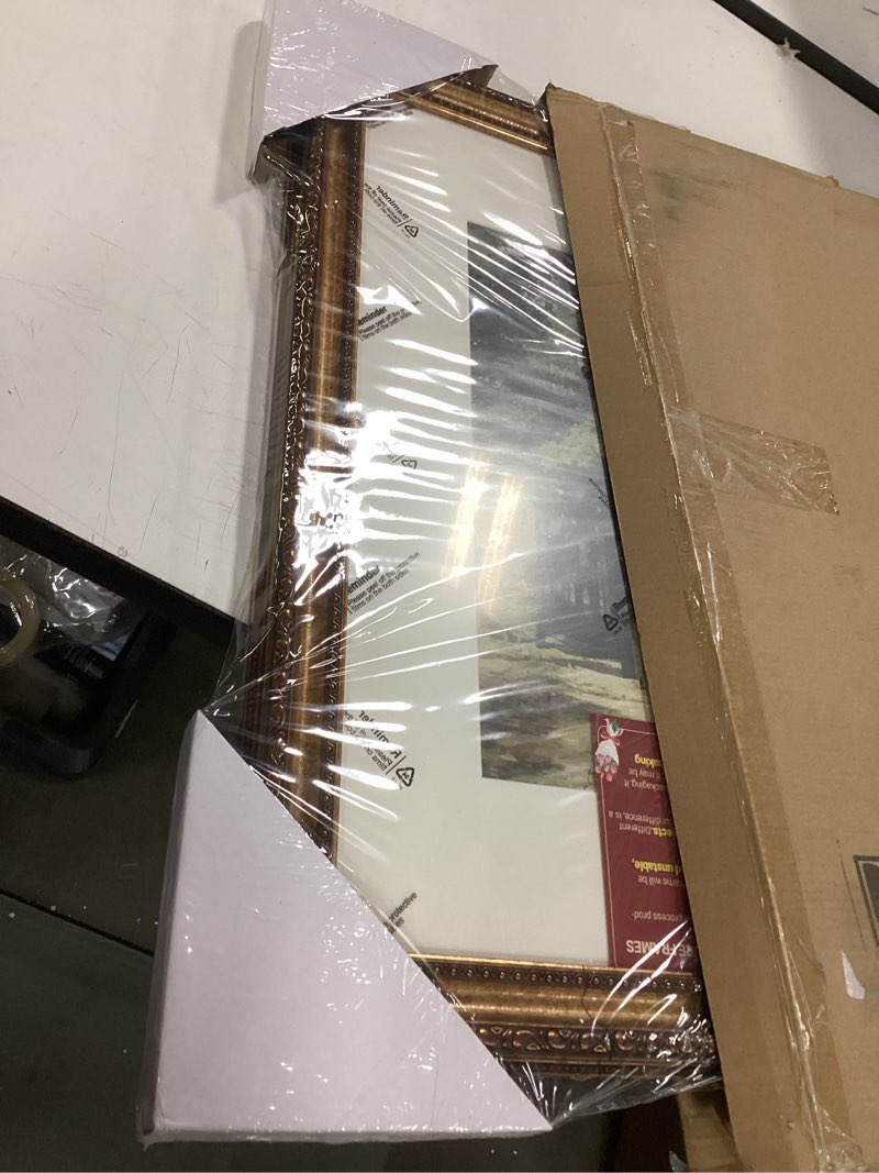 Condition photo showing Good Condition for 16x20 Gold Picture Frame, Ornate Vintage Picture Frames for Wall or Tabletop Display, 16 x 20 Photo Frame Gold with Non Glare Plexialass, Display Poster 11x14 with Mat or 16x20 without Mat for Antique Déco