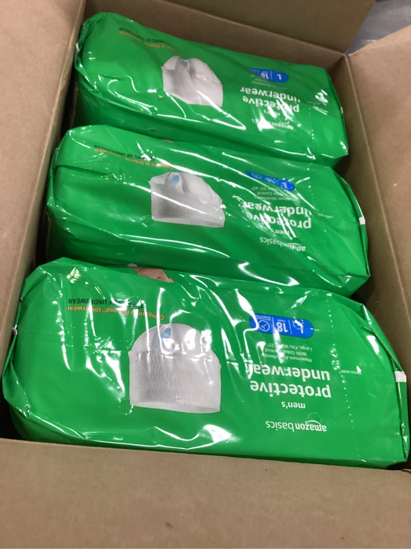 Condition photo showing New/Like New for Amazon Basics Incontinence Underwear for Men, Maximum Absorbency, Large, 54 Count (3 Packs of 18) Large 54.0