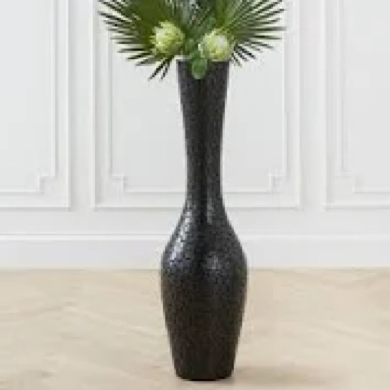 Rocendlor 23.6" Black Floor Vase – Donut-Shaped Oval Body with Slim 3cm Neck, Modern Tall Decorative