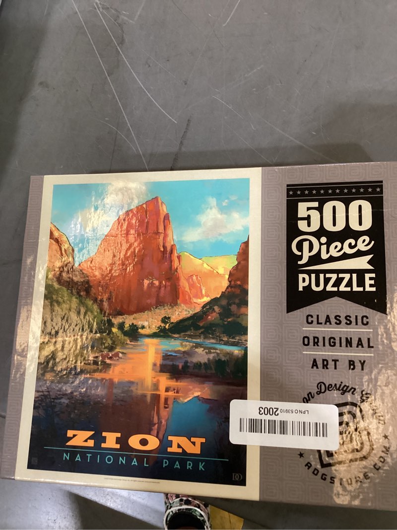Condition photo showing As Is for mypuzzle zion national park: virgin river valley, vintage poster - premium 500 piece jigsaw puzzle for adults 500 pieces