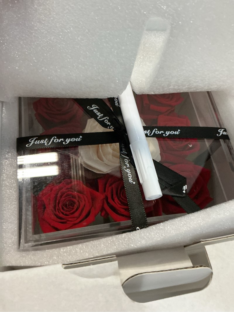 Condition photo showing Good Condition for menana mothers day roses gifts for mom, wife - 9 roses preserved flowers in a box - anniversary, mothers day, birthday gifts for her girlfriend grandma aunt sister - red roses in acrylic keepsake box