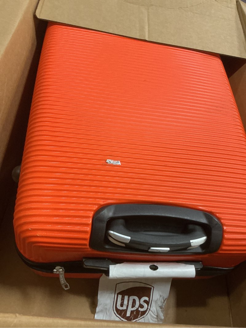 Condition photo showing As Is for InUSA ROYAL Hardside Spinner Luggage with Ergonomic Handles | Spacious Travel Suitcase with Four Spinner Wheels and Studs | 28 Inch Large Hardside Spinner Luggage | Orange