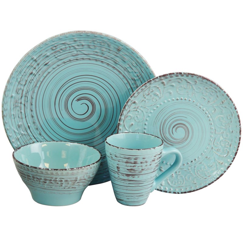 16-Piece Stoneware Dinnerware Set in Turquoise