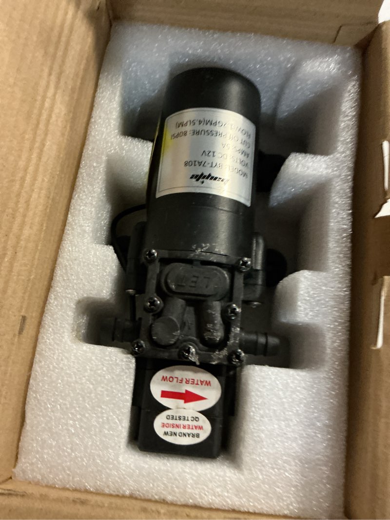 Condition photo showing Good Condition for bayite 12v dc water transfer pump with 2 hose clamps 12 volt diaphragm pump self priming sprayer pump with pressure switch 4.5 l/min 1.2 gpm 80 psi for weed atv marine boat