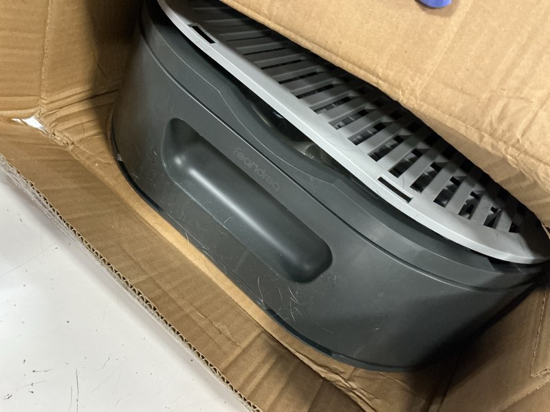 Condition photo showing As Is for feandrea cat litter box with lid, xl enclosed litter box with slide-out tray, scoop, brush, anti-tracking, for cats of different sizes, dove gray and slat gray uppt002b01 21.3"l x 16.9"w x 15.7"h dove gray + slat gray