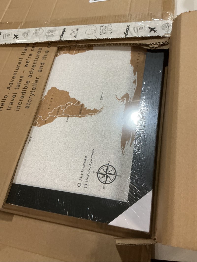 Condition photo showing New/Like New for Push Pin World Travel Map – 30" x 20" Framed Cork Board Wall Art, Large Push Pin Map for Tracking Adventures, Unique Gift for Travelers, Couples, and Families