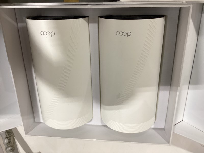 Condition photo showing As Is for tp-link deco 7 elite be95 be33000 quad-band wifi 7 whole home mesh system - up to 7800 sq.ft w/ai-driven smart antennas, 10g multi-gig ethernet ports, replaces router and extender (2-pack) 2 pack wifi 7, be33000