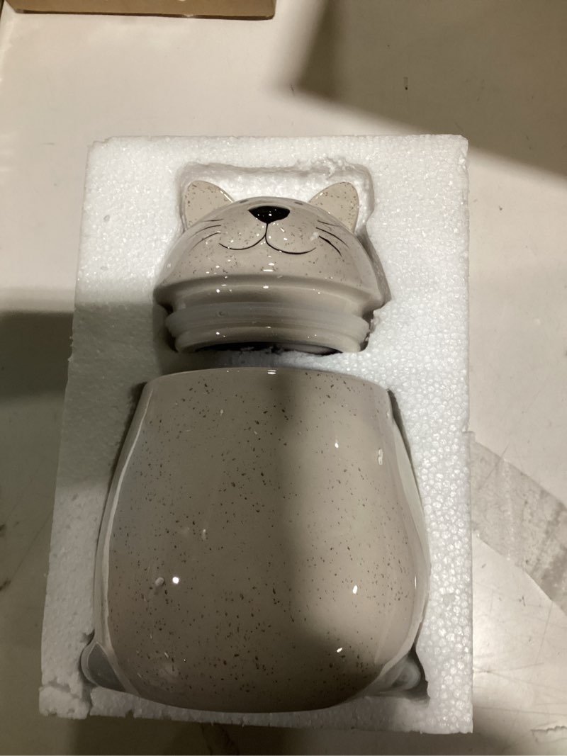 Condition photo showing New/Like New for SPOTTED DOG GIFT COMPANY Ceramic Cookie Jar with Lid, Large Cat Treat Container for Cookies & Biscuits, Cute Novelty Kitchen Storage for Countertop, Gifts for Cat Lovers - 43oz Gray