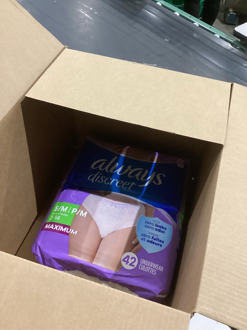 Condition photo showing As Is for Always Discreet Adult Incontinence Underwear for Women and Postpartum Underwear, S/M, Up to 100% Bladder Leak Protection, 84 Count (Packaging 42)incomplete 