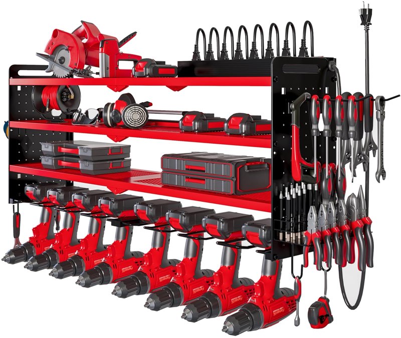 THORSES Power Tool Organizer Wall Mount with 9 Drill Holder, Cordless Tool Organizer and Storage Rac