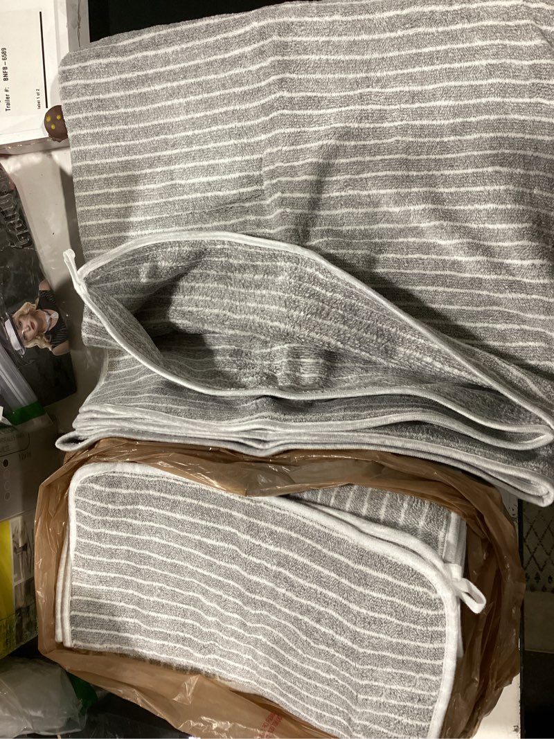 Condition photo showing Good Condition for 4 pieces extra large grey striped bath towels set 35 x 70 in microfiber oversized beach towels absorbent soft quick dry bath sheets for pool bathroom hotel spa shower