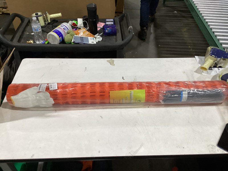 Condition photo showing New/Like New for PotatoLife Plastic Mesh Fence Safety Fence, 4'x100' Roll with 100 Zip Ties, Resuable Temporary Netting for Garden Fencing, Construction, Snow Fencing, Animal Barrier, Poultry, Deer, Patio, Orange 8.73 lb/roll Orange