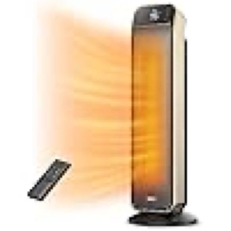 dreo space heater indoor, 25" 11.5ft/s fast portable room heater with remote and thermostat, 3 modes, overheating & tip-over protection, electric heaters for indoor use large room, bedroom, gold