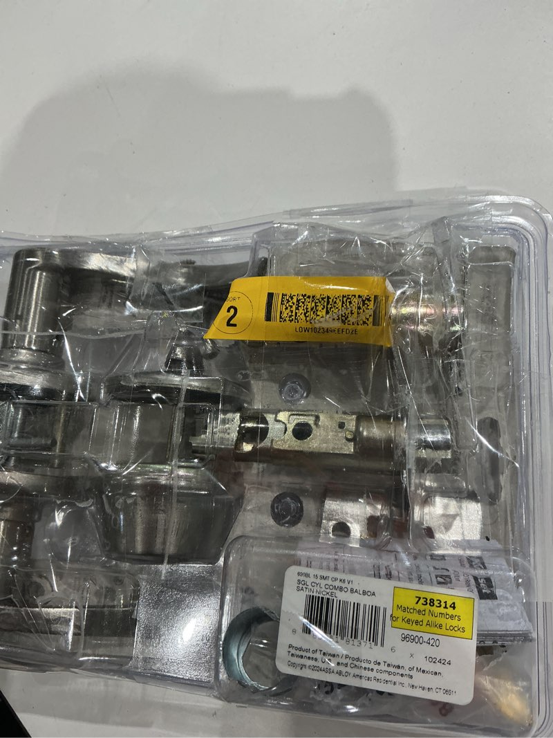 Condition photo showing As Is for kwikset smartkey security balboa satin nickel deadbolt and entry door knob kw1 2-3/4 in.