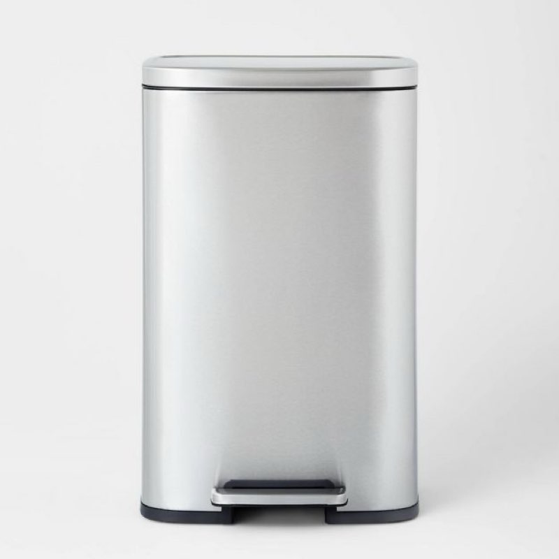 45l rectangular step trash can silver - brightroom™: stainless steel, quiet pedal lid, removable liner, kitchen