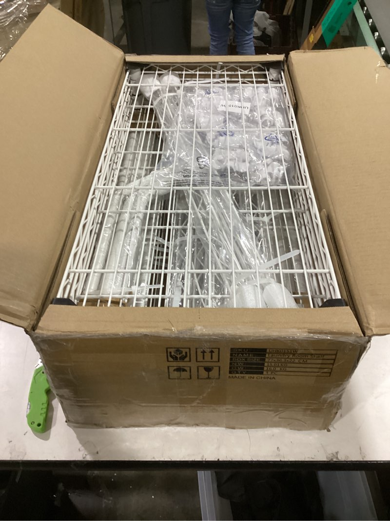 Condition photo showing New/Like New for Ulif U13 Medium Over Washer and Dryer Storage Shelves, 6 Tiers Laundry Room Standing Shelf with 2 Hanger Rods, Space Saver Clothes Drying Rack, 57.8" W x 22" D x 77.4" H, White White U13 Medium