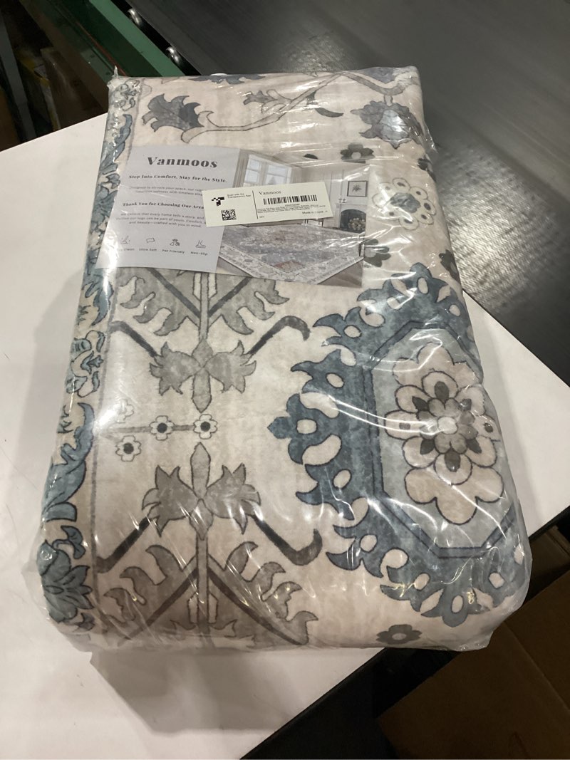 Condition photo showing New/Like New for 6x9 Area Rugs for Living Room, Bedroom - Machine Washable, Non-Slip Bedside Rug, Large Soft Floor Carpet for Office, Dining Room, Farmhouse and Home Decor, Cozy Elegance/Blue 6' x 9' Cozy Elegance / Blue