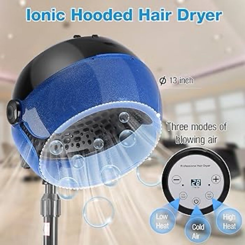 Hooded Hair Dryer, 1500W Standing Hair Dryer with Time Settings, Touch Controls and 3 Temperature Mo