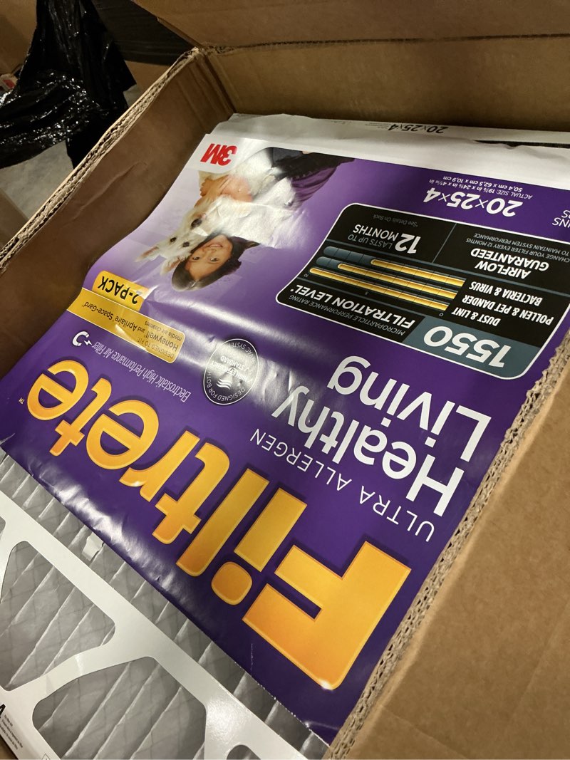 Condition photo showing New/Like New for filtrete 20x25x4 ac furnace air filter, mpr 1550, merv 12, fits honeywell & aprilaire space-gard, certified asthma & allergy friendly, electrostatic filter, 2-pack (actual size 19.88x24.63x4.31 in)