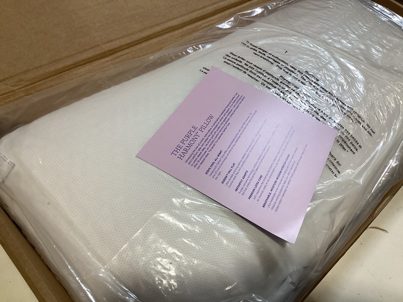 Condition photo showing New/Like New for purple harmony pillow – talalay latex foam cooling pillow for combo or side sleepers, 360º hex gelflex grid for no-pressure support and luxurious weightless feel - king, medium feel, med height king - medium