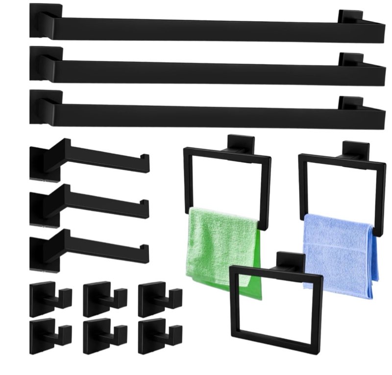 Toptowel 15-Pieces Matte Black Bathroom Accessories Set, Stainless Steel Bathroom Hardware Set, Towe