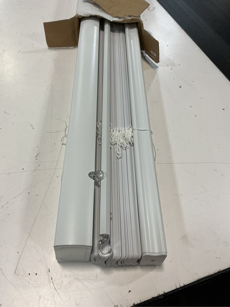 Condition photo showing Good Condition for project source room darkening 1-in slat width 35-in x 72-in cordless white vinyl room darkening mini-blinds