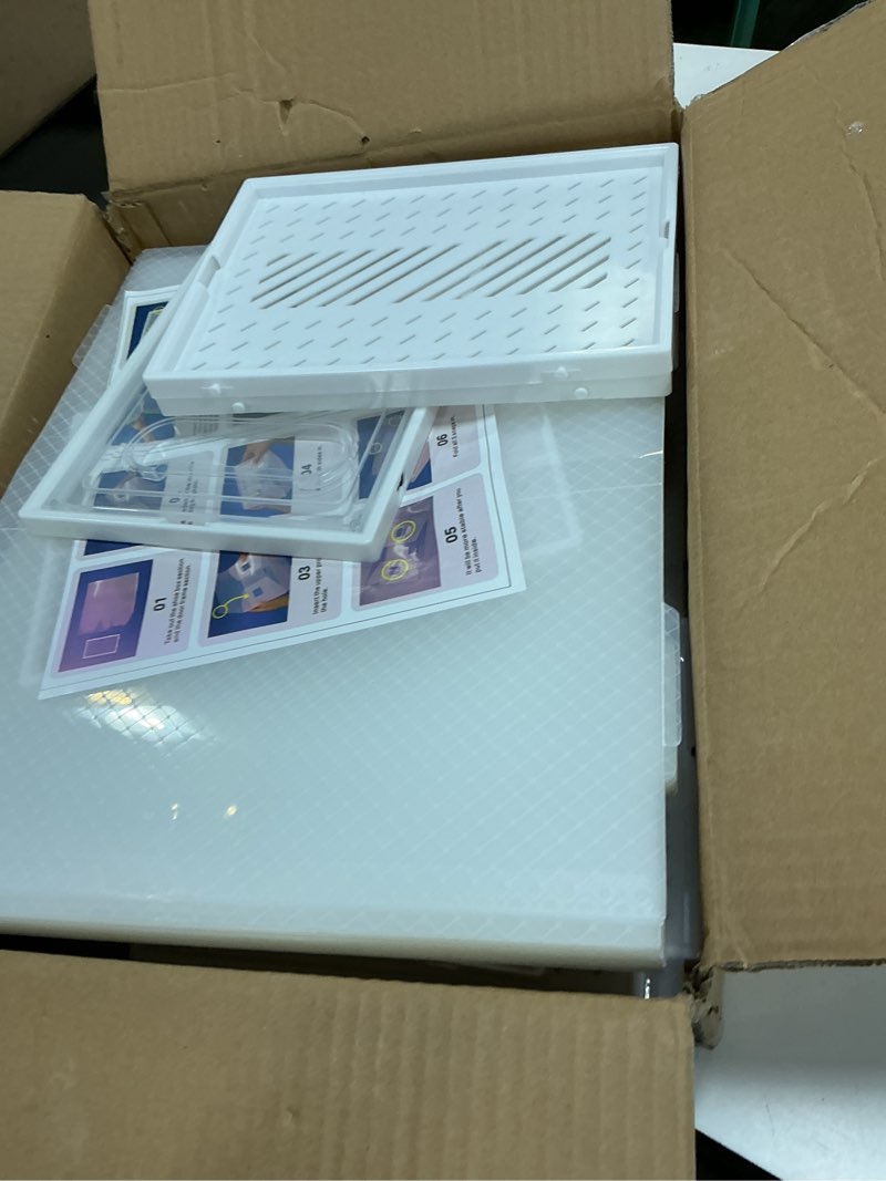 Condition photo showing As Is for 12 packs clear plastic shoebox with magnetic door, x-large(14"× 10" × 7") stackable shoe box storage with lids, multifunctional sneaker containers, toy storage, space-saving shoe rack white white x-large