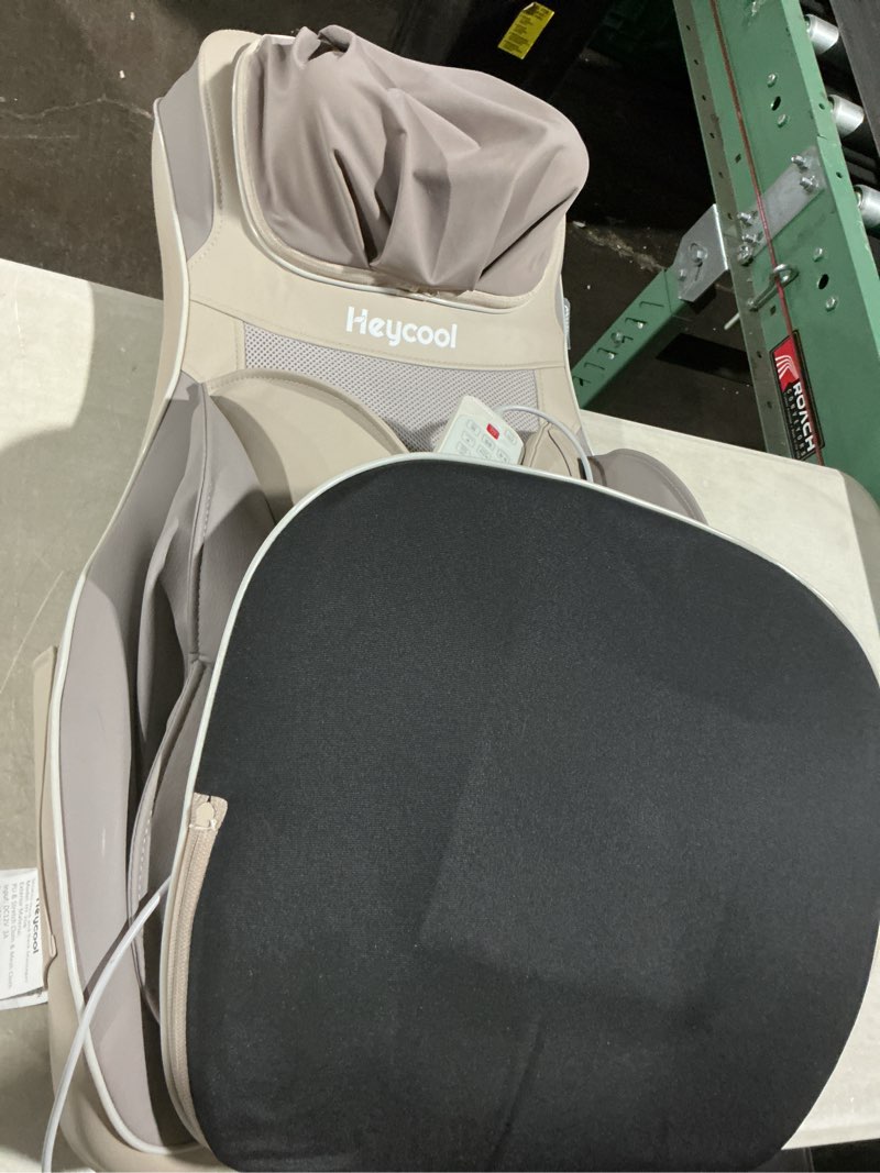 Condition photo showing As Is for heycool back and neck massager with heat, upgraded massage chiar pad with compression, vibration, chair seat massager for home, office, gifts for men, women
