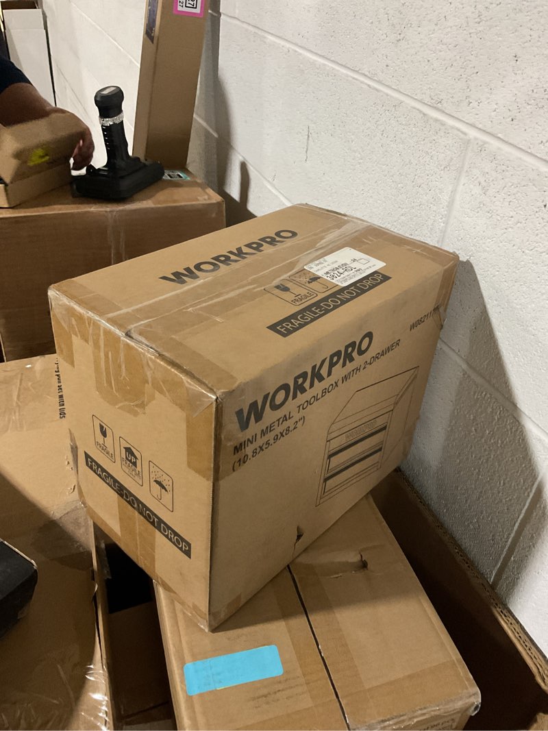Condition photo showing New/Like New for workpro mini metal toolbox with 2-drawer 10.8x5.9x8.2