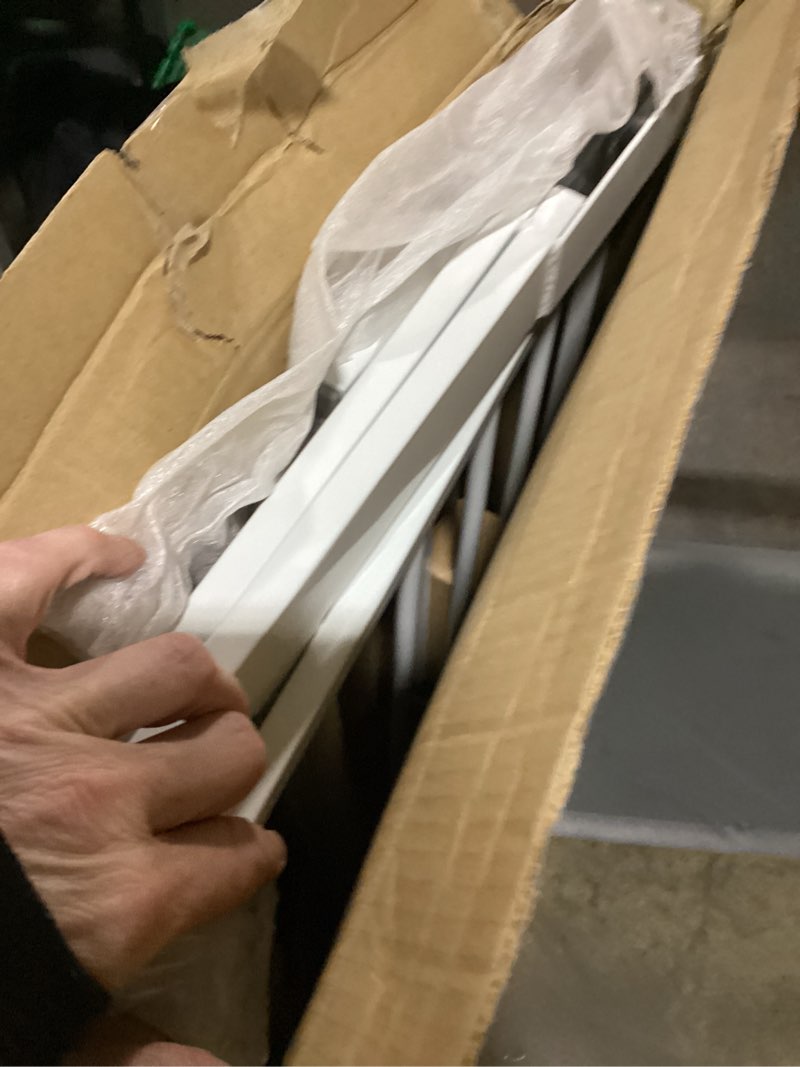 Condition photo showing As Is for Regalo Easy Step Extra Tall Walk Thru Baby Gate, Includes 4-Inch Extension, and 4 Pack of Wall Cups and Mounting Kit, White White 29-36.5"W x 36"H