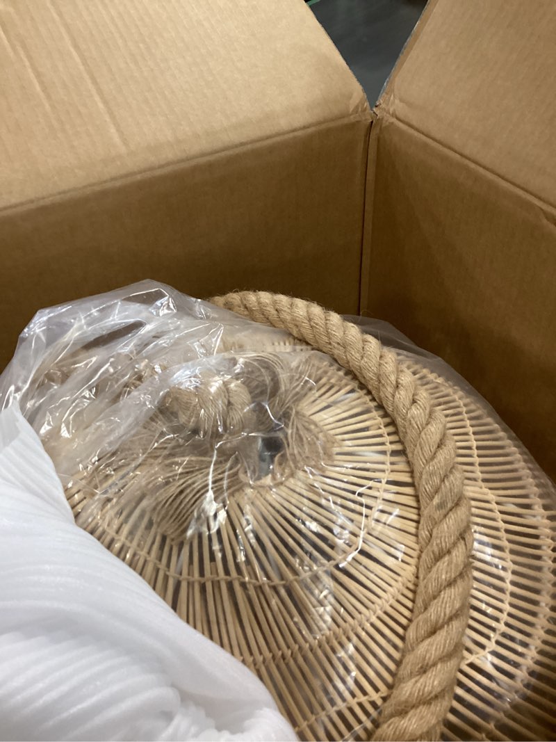 Condition photo showing Good Condition for Arturesthome Rattan Pendant Light Fixture,Boho Wicker Chandelier,Woven Rope Lamp Shade Hanging Ceiling Lamp for Dining Room Living Room Hallway D19.6?*11.8? 50CM*30CM