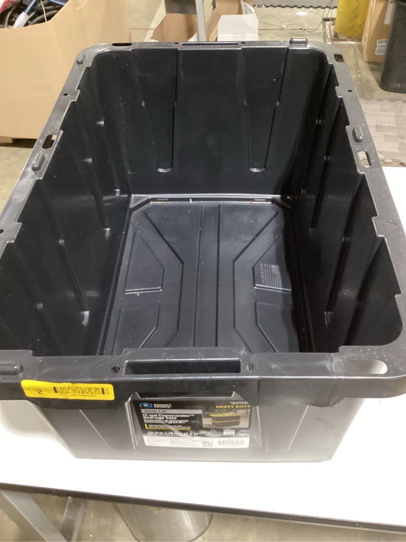 Condition photo showing Good Condition for project source commander medium 17-gallons (68-quart) black heavy duty tote with standard snap lid