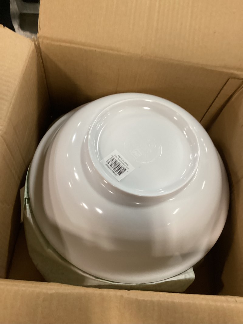 Condition photo showing New/Like New for Thunder Group Nustone white melamine dinnerware collection 96 oz, 11" rimless bowl, comes in dozen