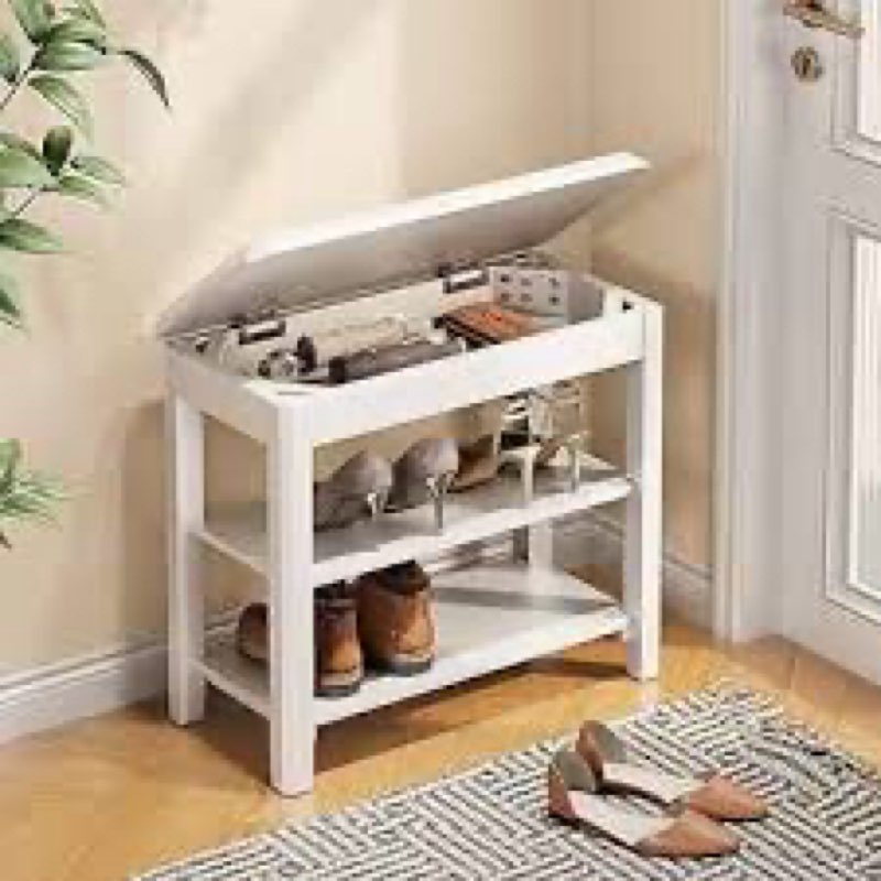 shoe rack bench seat rubberwood 2-tier wooden storage bench 550lbs compact mid-century modern design for entryway, hallway, closet, front door entrance, foyer tier(wood) 23.6\"w x 11.8\"d x 20.5\"h