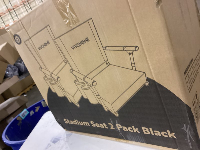 Condition photo showing New/Like New for VIVOHOME Stadium Seats with Back Support and Cushion, 2 Pack Portable Bleacher Chairs with Cup Holder and Shoulder Strap Red
