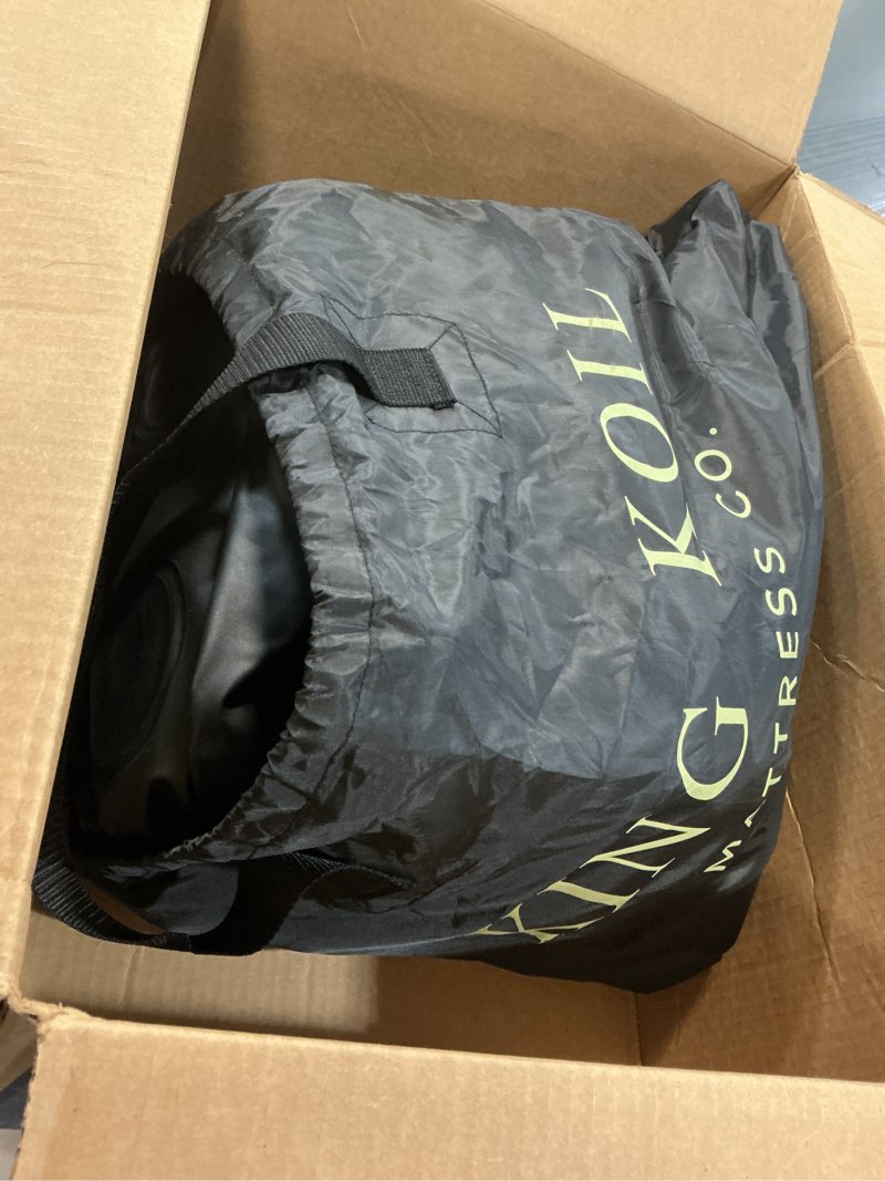 Condition photo showing As Is for king koil luxury air mattress queen with built in pump, integrated premium pillow inflatable airbed for guests, camping & home (manufacturer warranty) black queen 20"