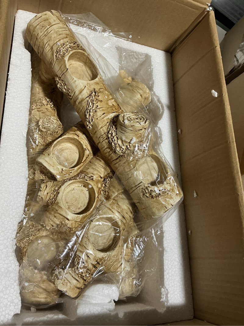 Condition photo showing Good Condition for Mumufy Faux Fireplace Logs Fireplace Candle Holder for Inside Fireplaces, Rustic Wood Tealight Candle Holder for Decorative Christmas, Home, Wedding Decoration, Table Centerpiece
