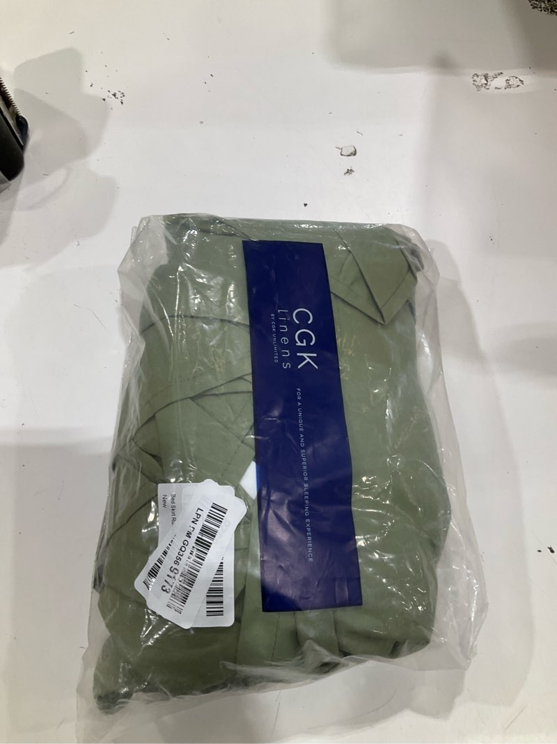 Condition photo showing Good Condition for wrap around dust ruffle bed skirt - sage green - for king size beds with 21 inch drop - elastic strap - adjustable pleated bedskirt with brushed fabric and wrinkle free - for women, men, kids & teens king/cal king 21" - drop 15 - sage green