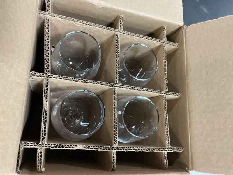 Condition photo showing New/Like New for libbey classic white wine glasses set of 4, casual, modern stemmed wine glasses, classy drinking glass cups set for weddings, intimate gatherings basic white 4