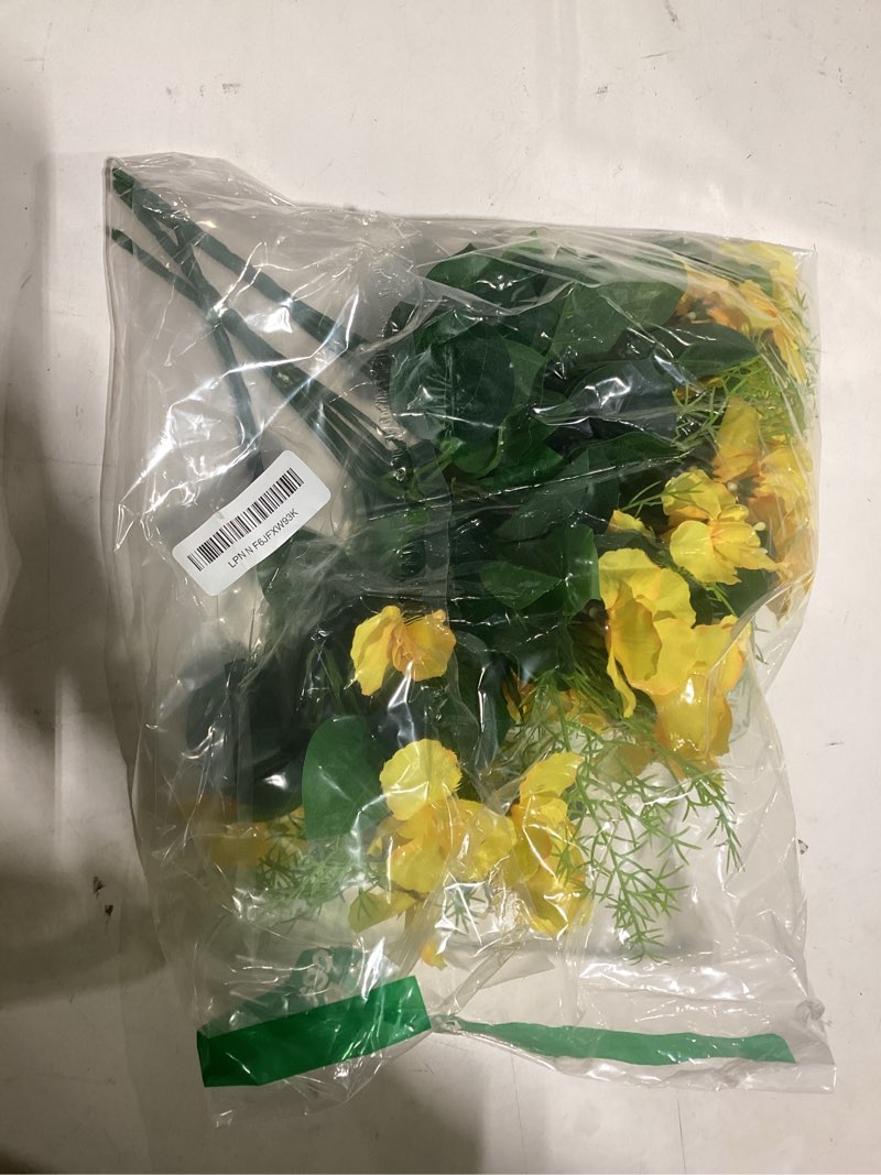 Condition photo showing Good Condition for artificial hibiscus flowers for outdoors spring summer decor 5 bundles yellow faux silk tropical flowers uv resistant realistic fake plants for outdoor planter garden front porch patio balcony