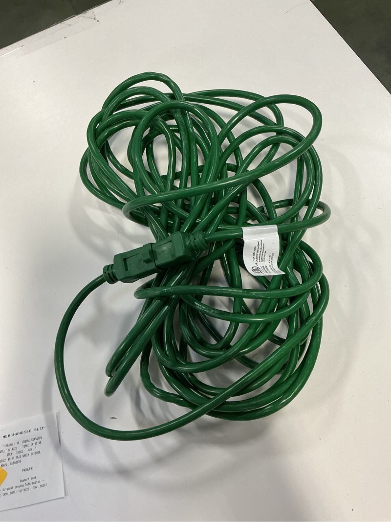 Condition photo showing Good Condition for Coleman Cable 40' SJTW Extension Cord Green